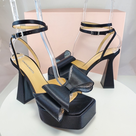 NWT$1,010 MACH & MACH Le Cadeau Black Silk & Crystal Bow Platform Sandal Sz 39.5 - Picture 8 of 17